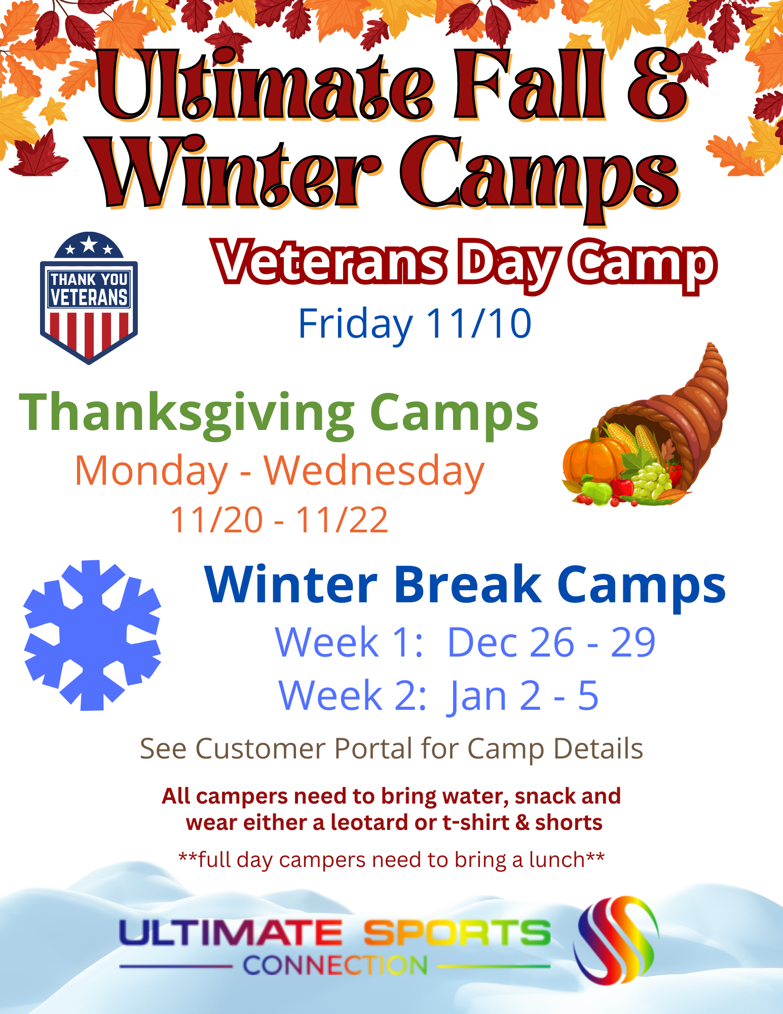 Fall and Winter Camps flyer