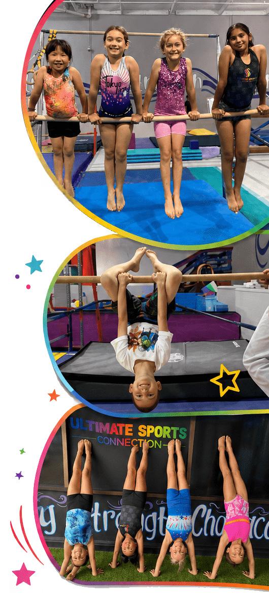3 circles with kids' doing activities